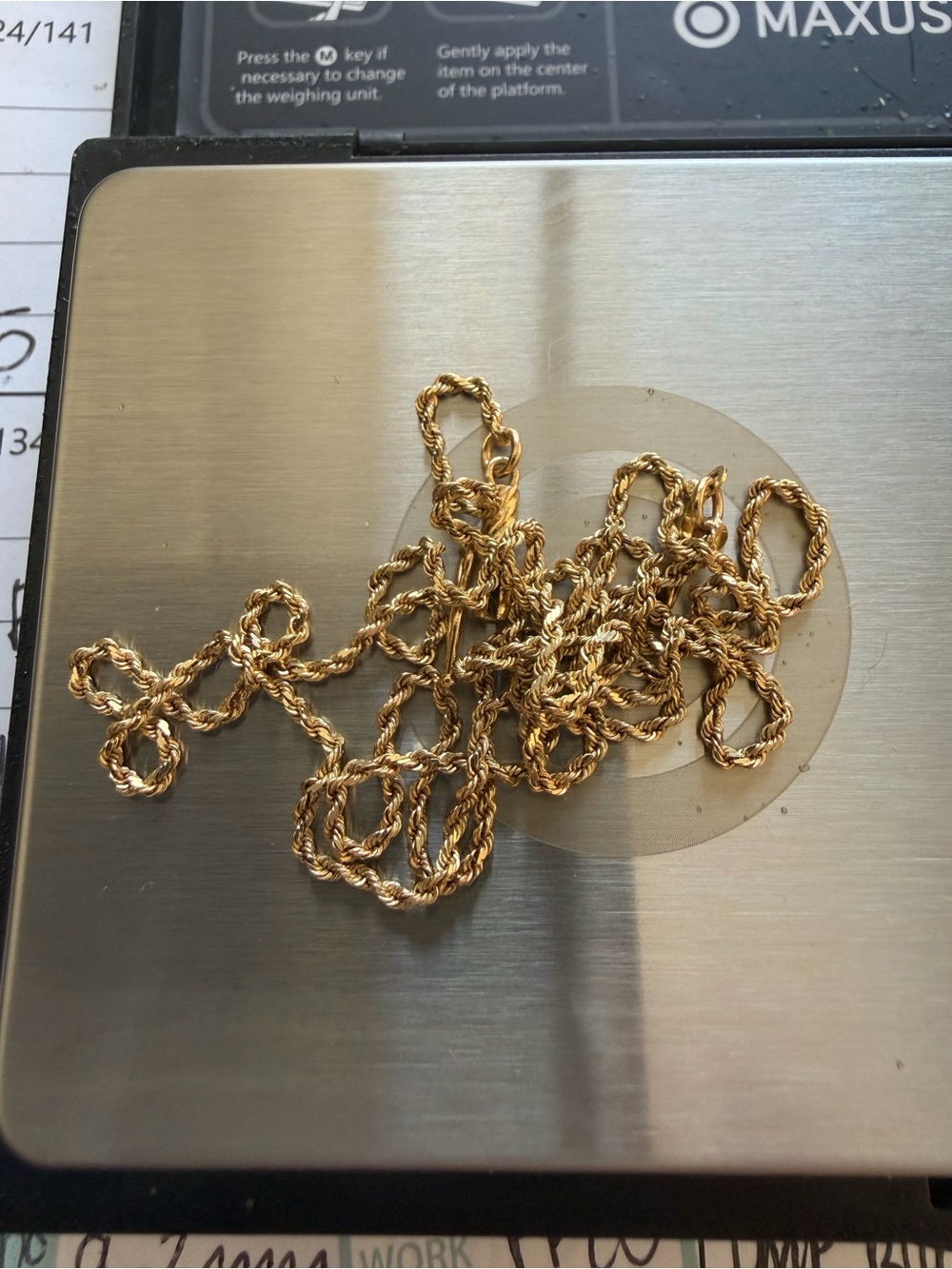 Gold Rope Chain Necklace 14 kt solid 20 inch clasp with safety diamond cut - Picture 2 of 7